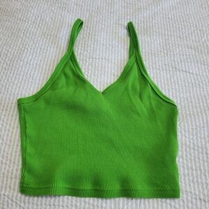 Aritzia TNA Green Sleeveless Fitted Ribbed Vee Crop Tank With Spaghetti Straps